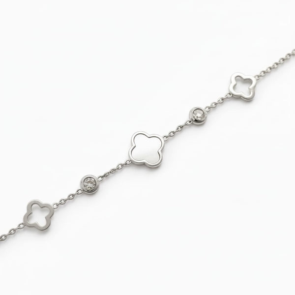 Bracelet trèfle & zircons - argenté/nacre