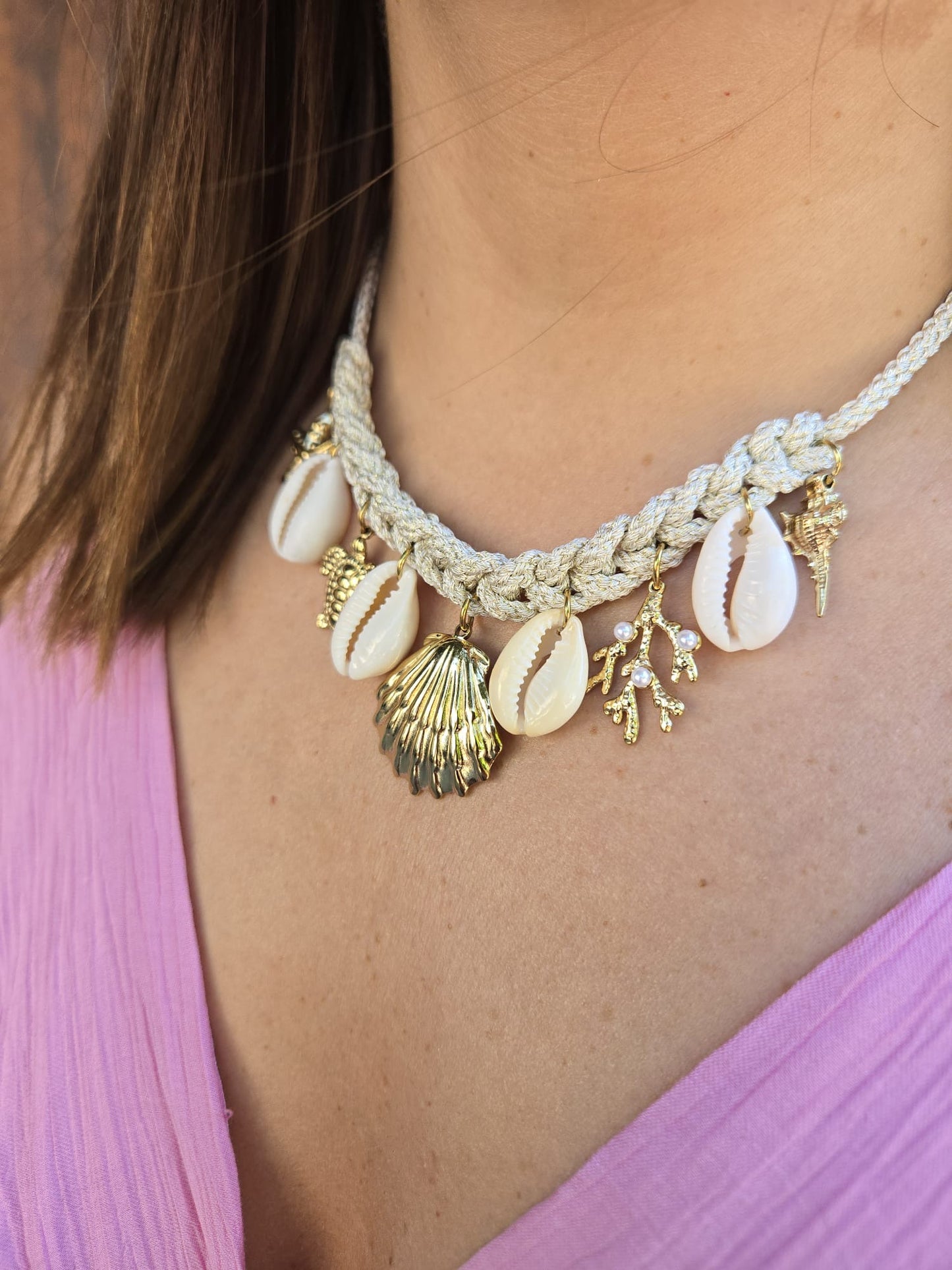 Collier tissu coquillages SABLE