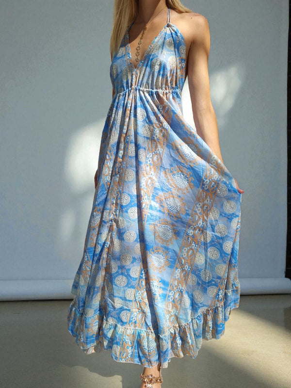 Robe en soie dos nu - bleu