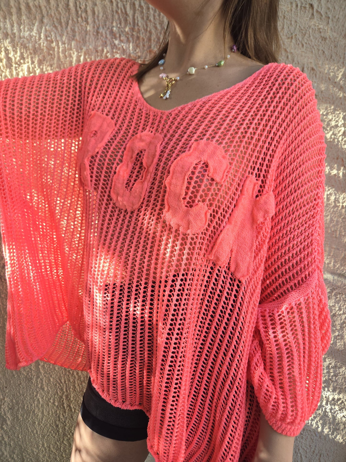 Blouse maille rock oversize - rose