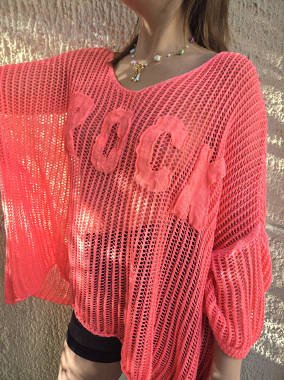 Blouse maille rock oversize - rose
