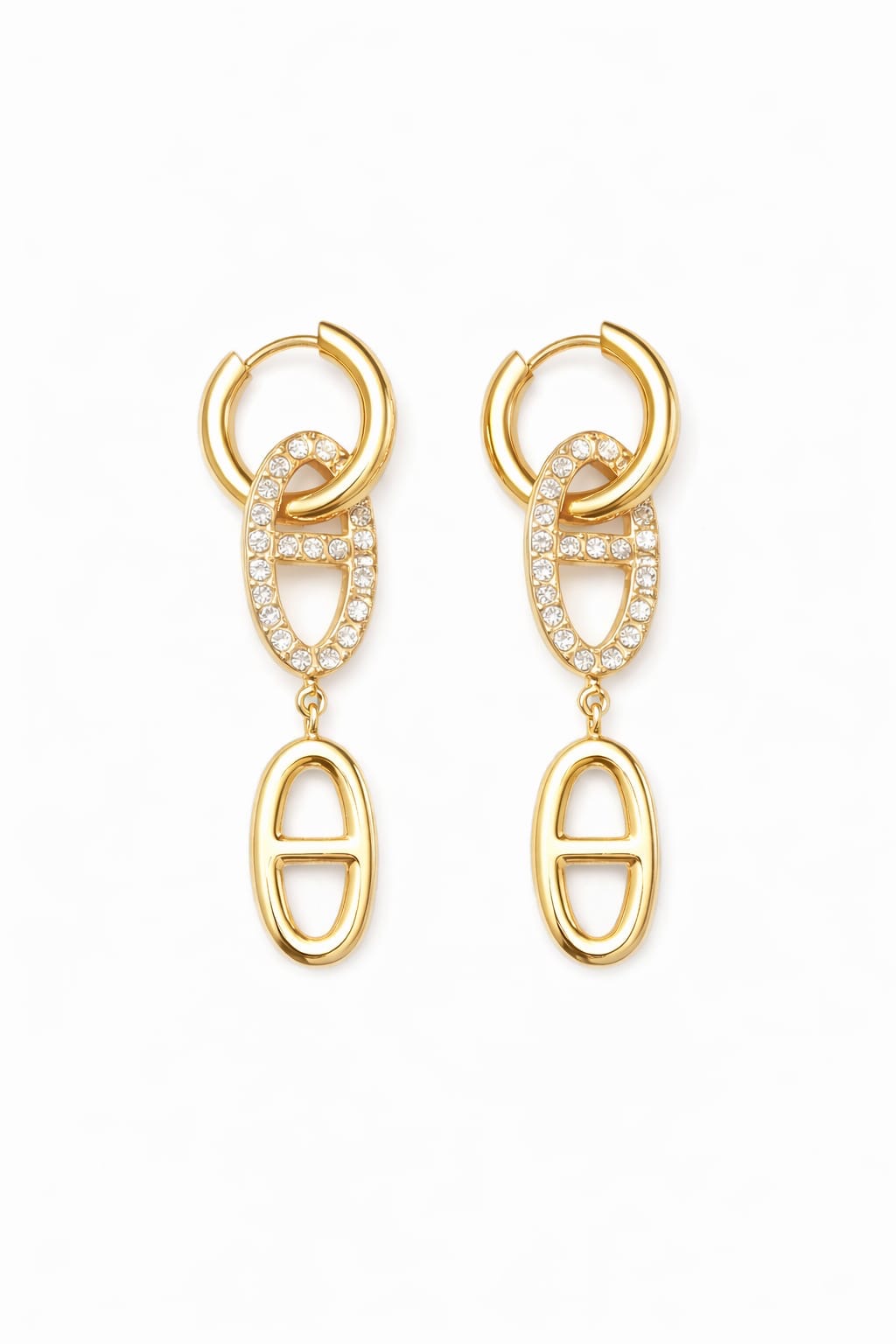 Boucles d’oreilles pendantes maille marine zircons - doré