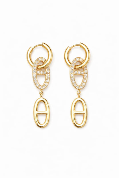 Boucles d’oreilles pendantes maille marine zircons - doré