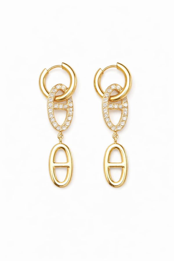 Boucles d’oreilles pendantes maille marine zircons - doré