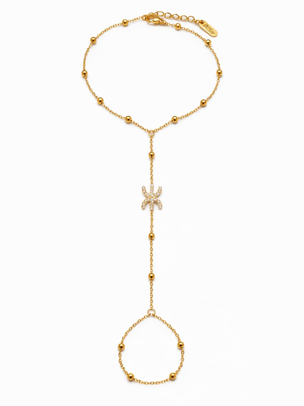 Bijou de main Amazigh zircons & perles - doré
