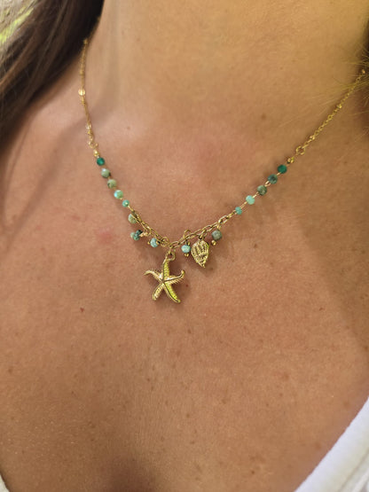 Collier asymétrique MARÉA - vert d’eau