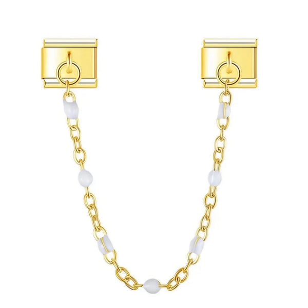 Double Charm italien breloque chaînette perles blanches