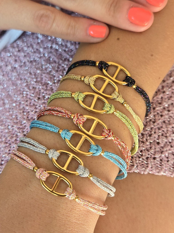 Bracelet cordon pailleté maille marine