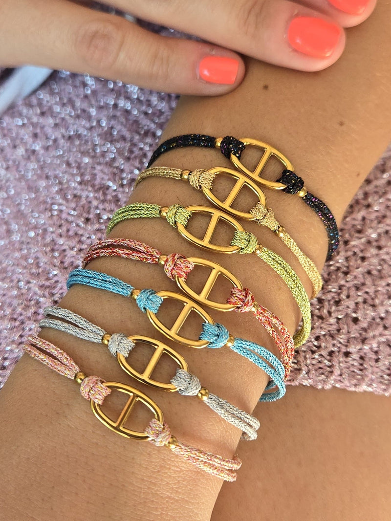 Bracelet cordon pailleté maille marine
