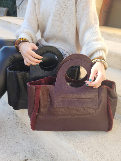 Grand sac cabas similicuir - prune bordeaux