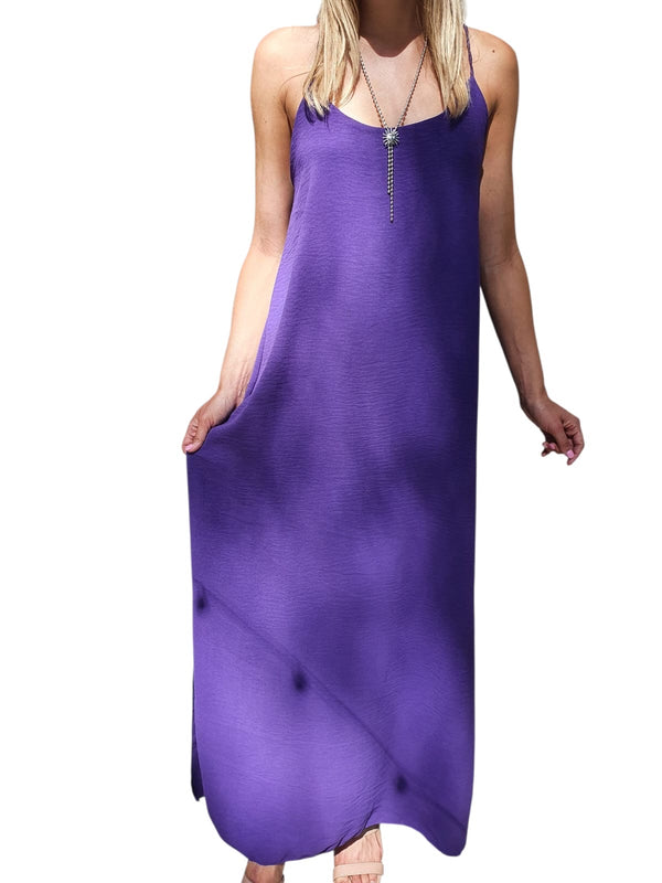 Robe longue fluide bretelles croisées - violet