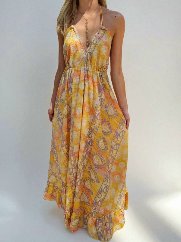 Robe en soie dos nu - jaune