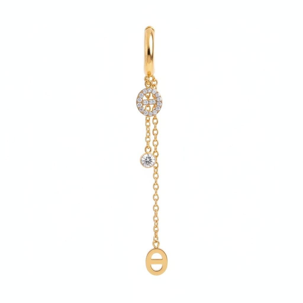 Boucles d'oreilles pendantes maille marine et zircons - doré