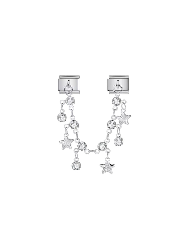 Charm italien double argenté – Étoiles & strass