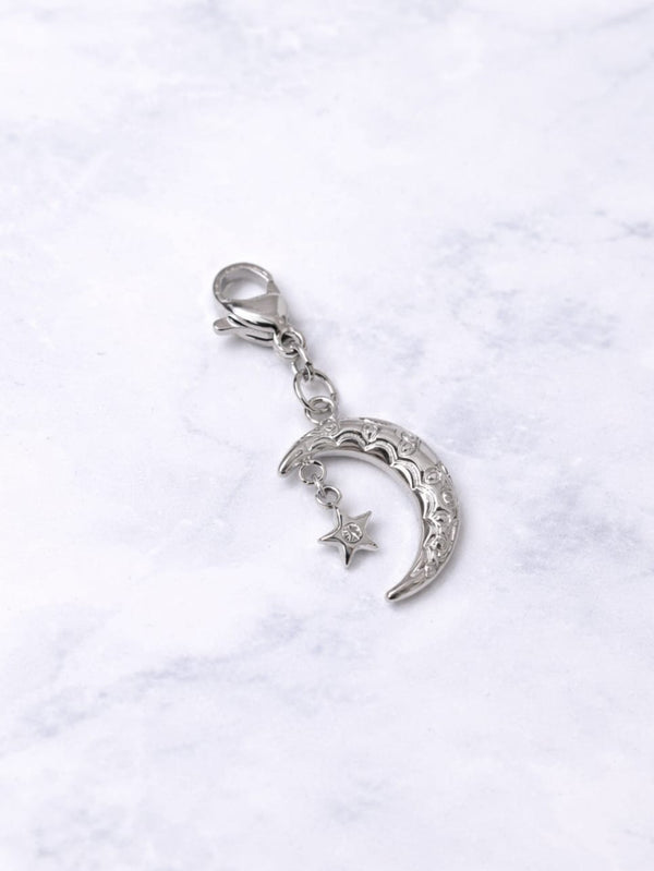 Charm croissant de lune & étoile strass - argenté