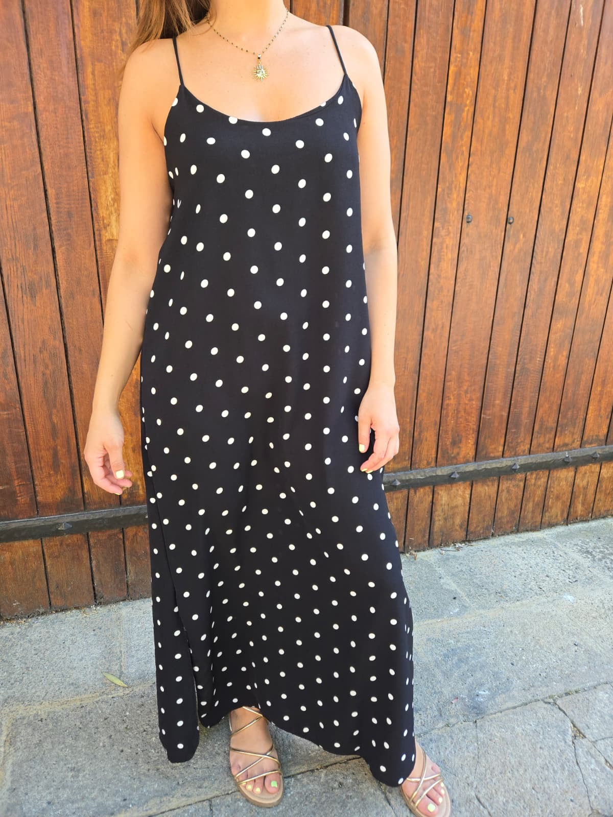 Robe longue à pois - noir
