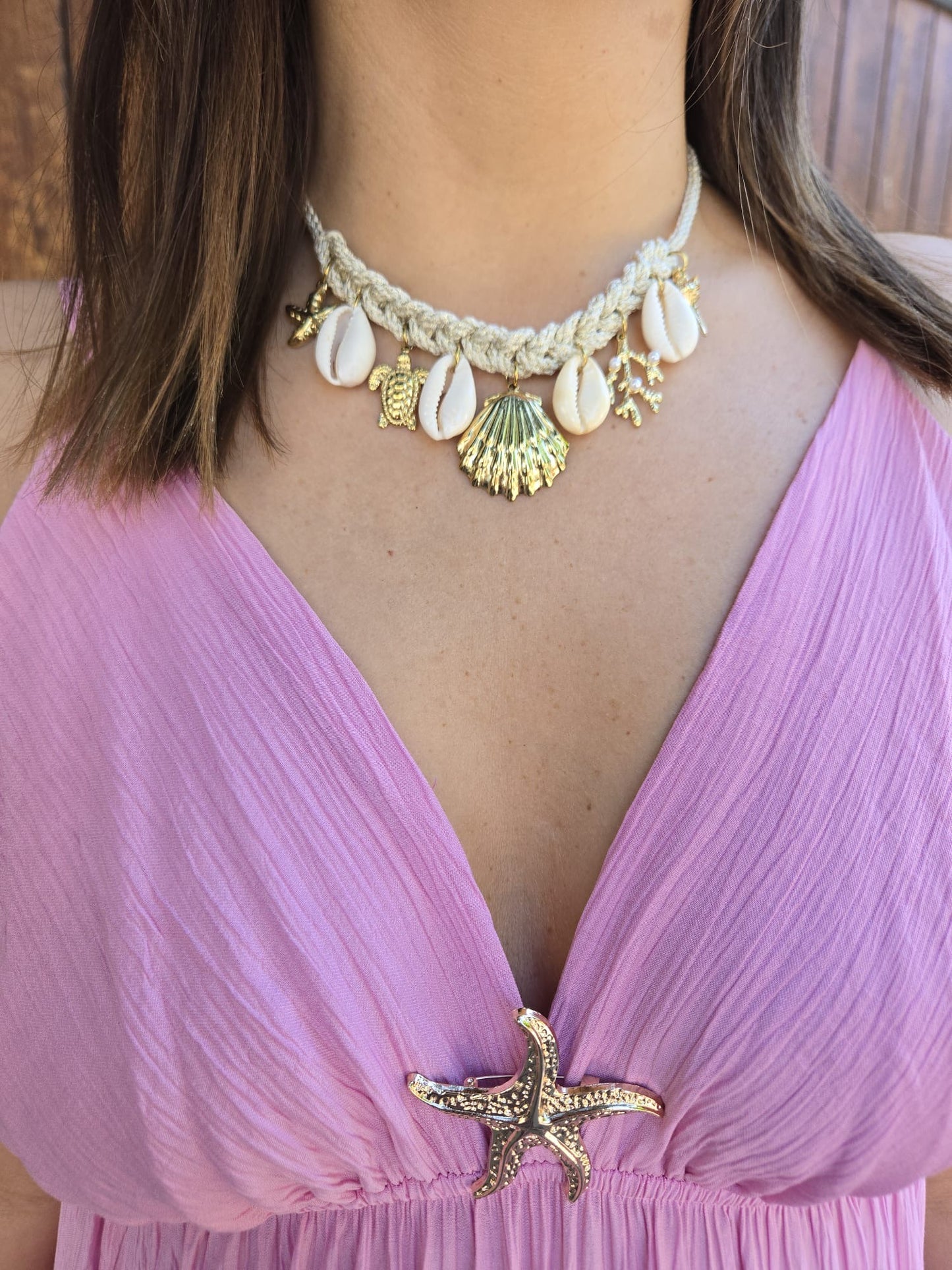Collier tissu coquillages SABLE