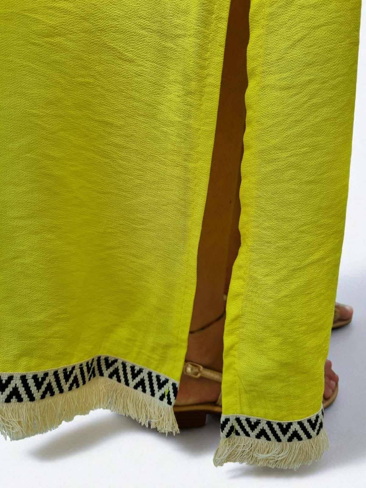 Robe longue bretelles franges - jaune