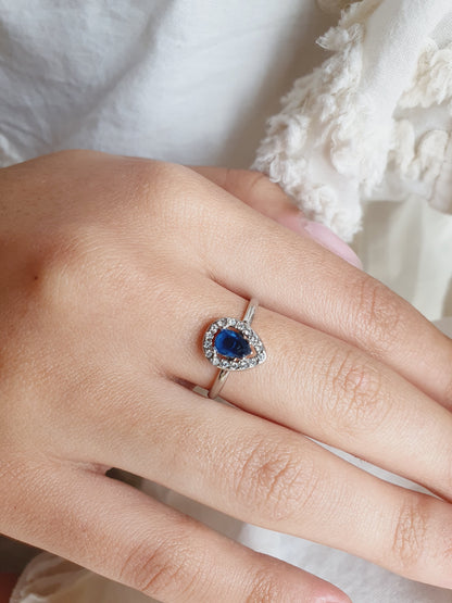 Bague goutte bleu contour zircon - argenté