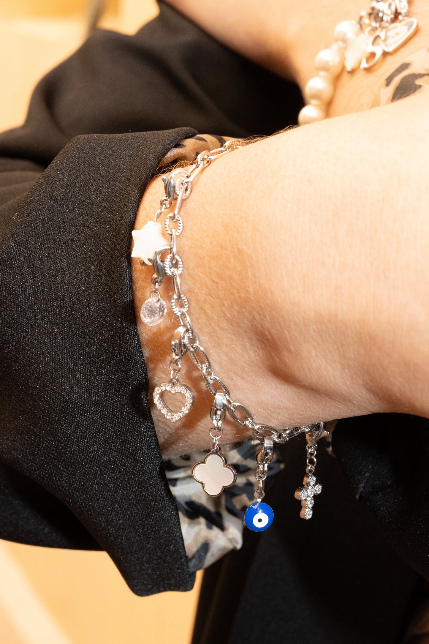 Bracelet petits maillons striés (personnalisable) - argenté