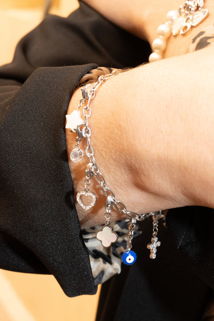 Bracelet petits maillons striés (personnalisable) - argenté