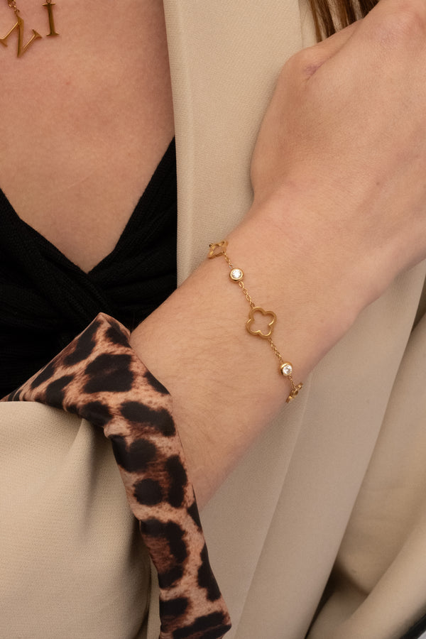 Bracelet trèfle & zircons - doré