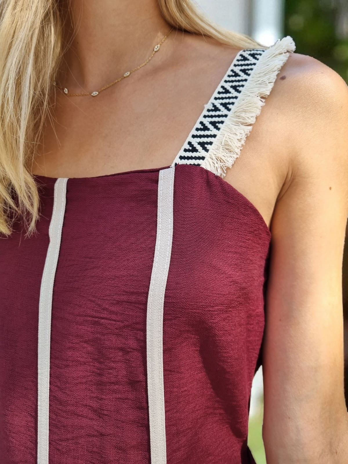 Robe longue bretelles franges - bordeaux