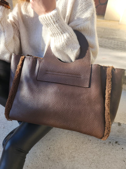 Grand sac cabas similicuir - chocolat
