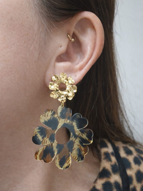 Boucles d'oreilles FLEUR DOUBLE - doré