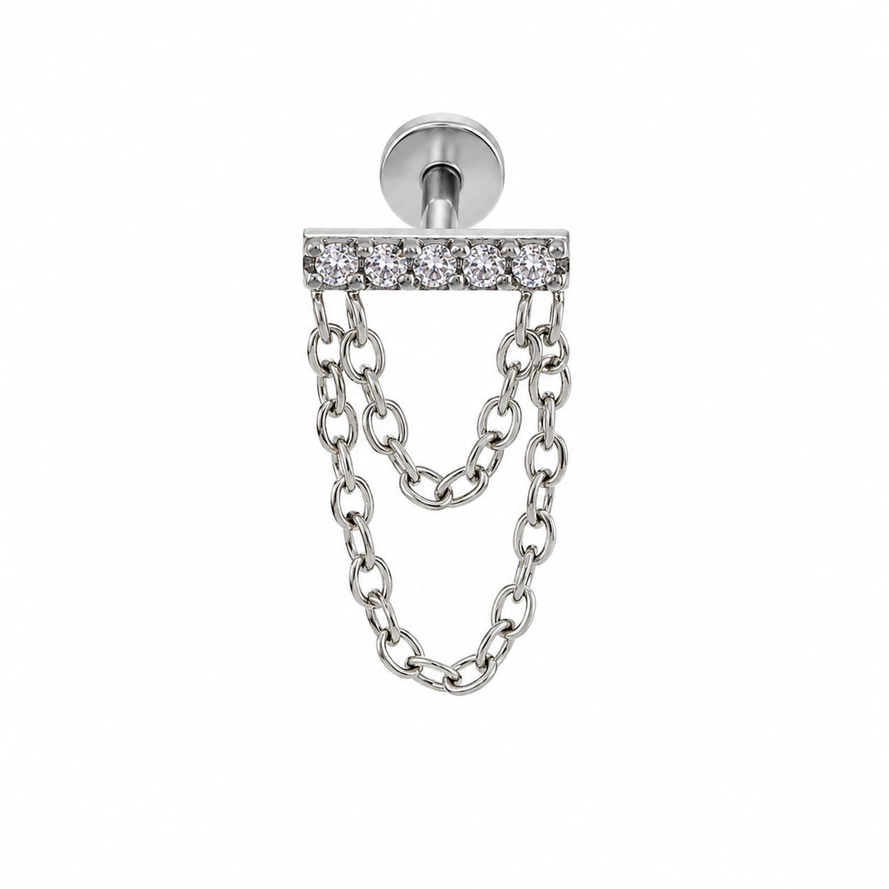 Piercing barre zircons & chaînette