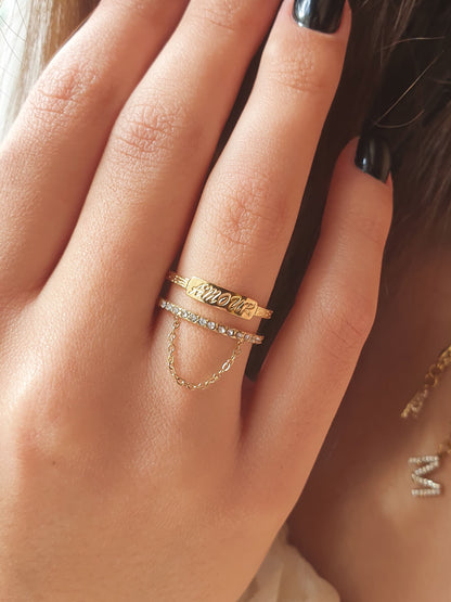 Bague AMOUR chaînette – Dorée