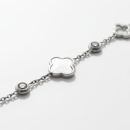 Bracelet trèfle & zircons - argenté/nacre