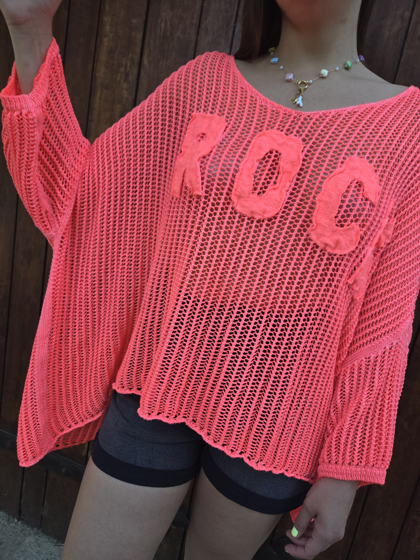 Blouse maille rock oversize - rose