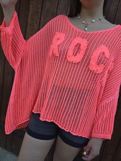 Blouse maille rock oversize - rose
