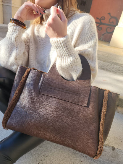 Grand sac cabas similicuir - chocolat