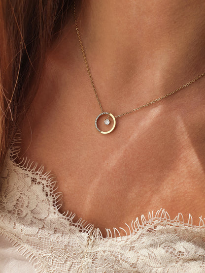 Collier double cercle strass - doré