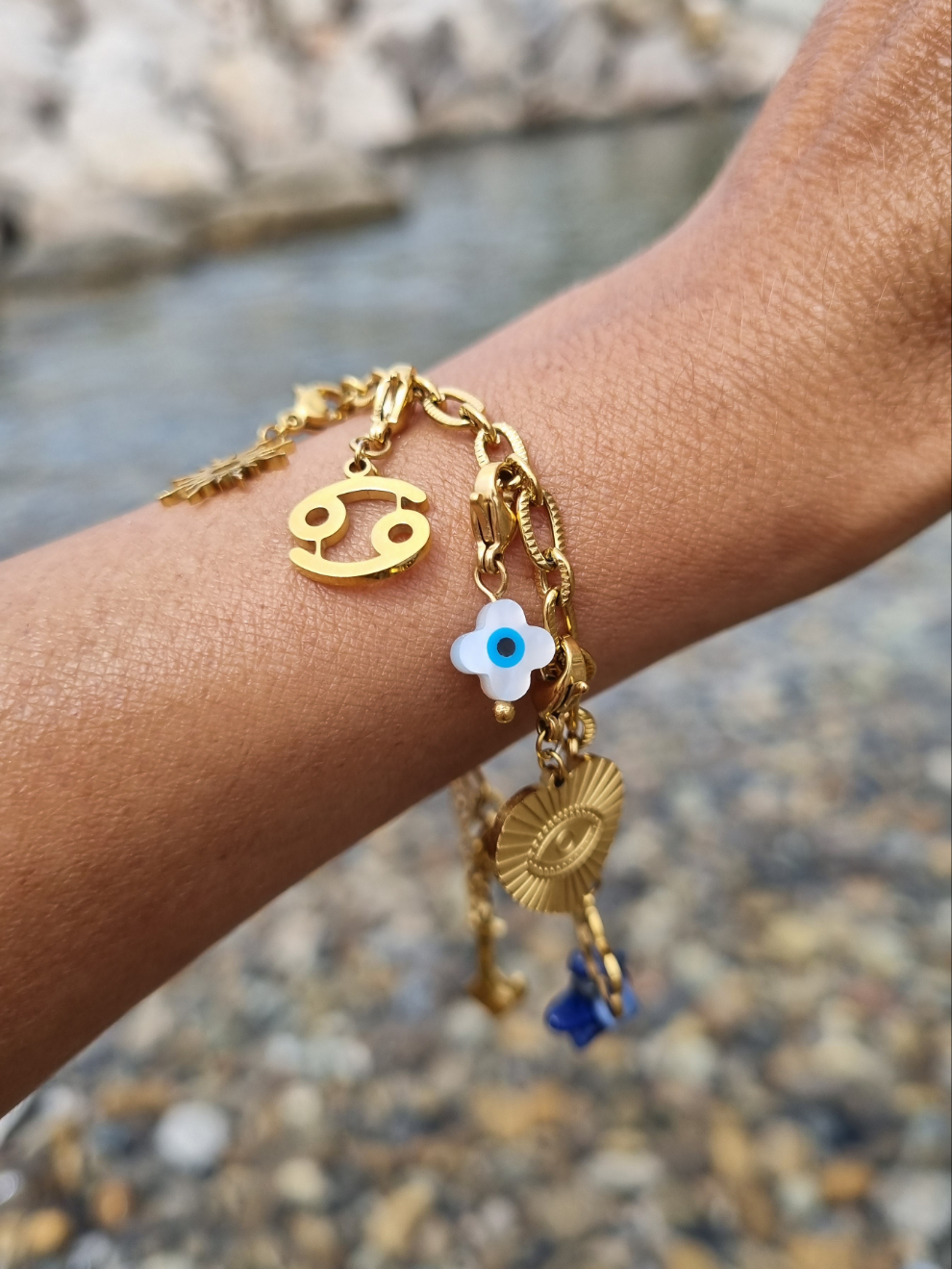 Bracelet petits maillons striés (personnalisable) - doré