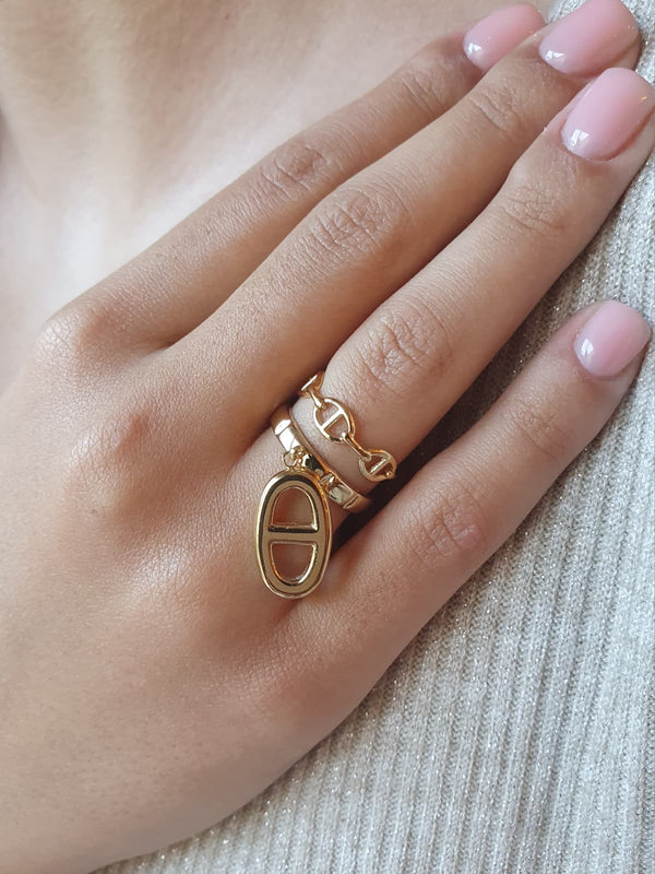 Bague breloque BIG maille marine - doré