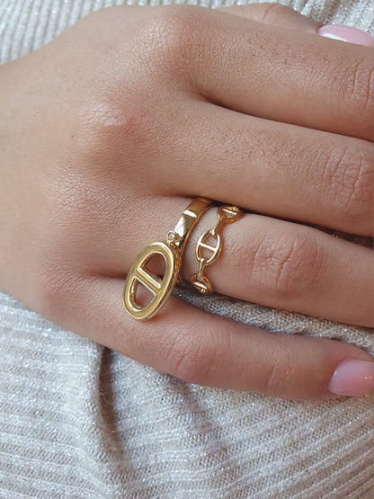 Bague breloque BIG maille marine - doré