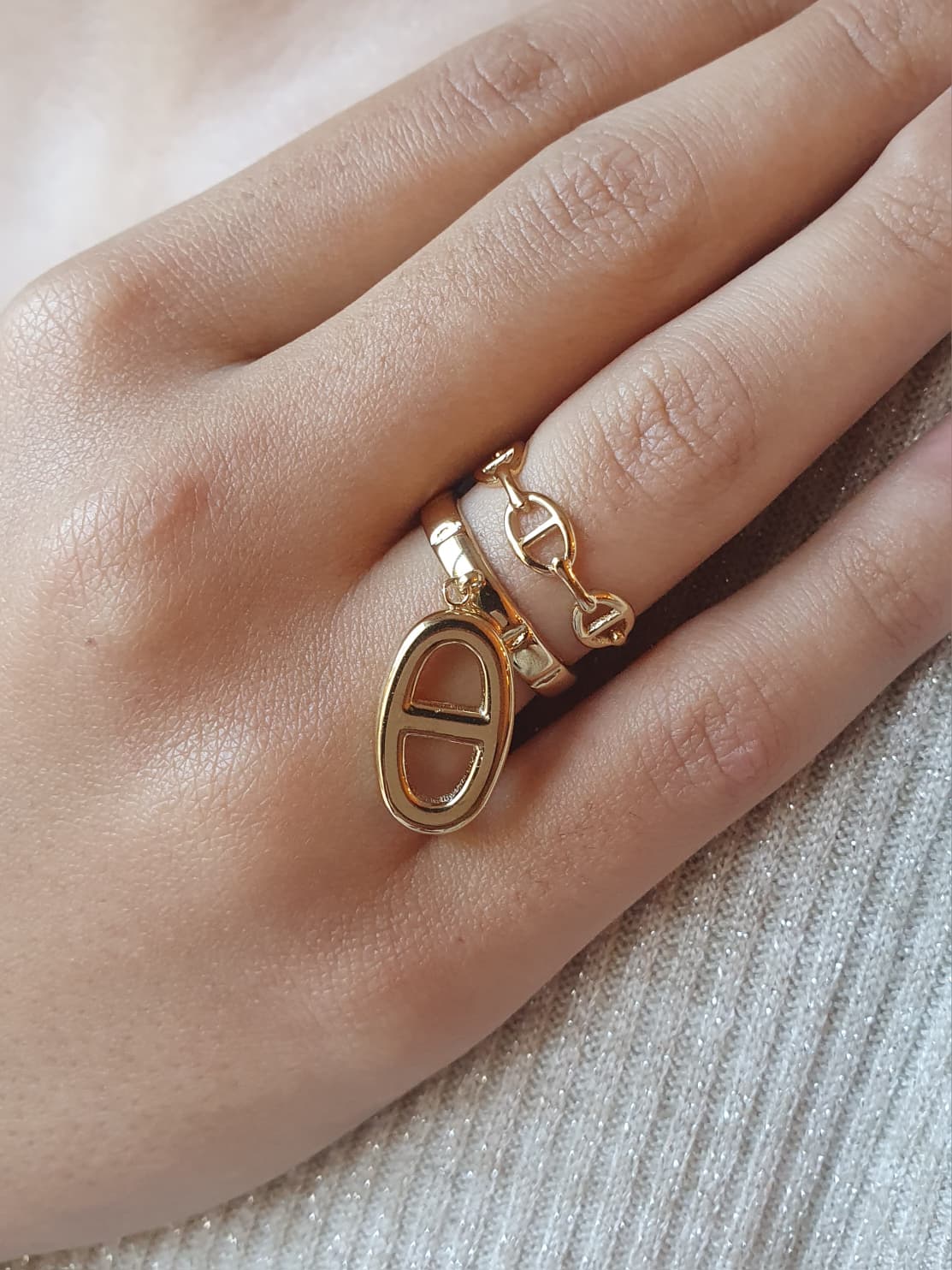 Bague breloque BIG maille marine - doré