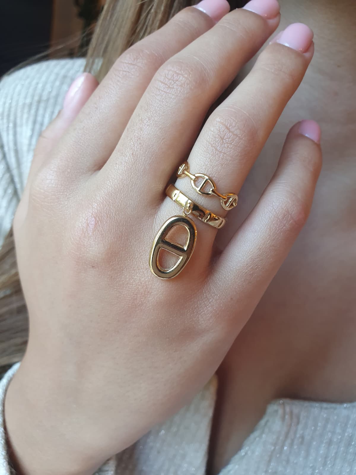 Bague breloque BIG maille marine - doré