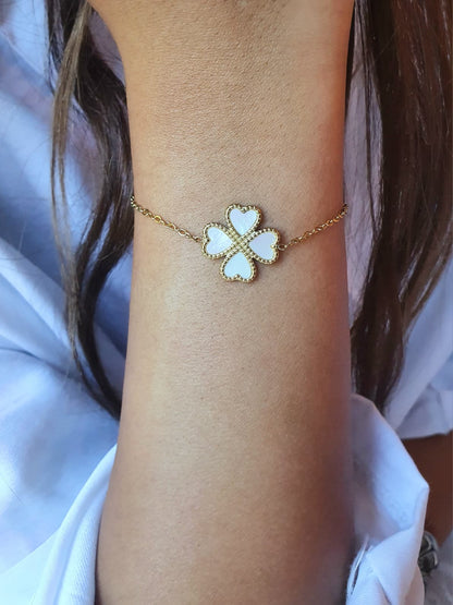 Parure trèfle à 4 feuilles nacré - doré