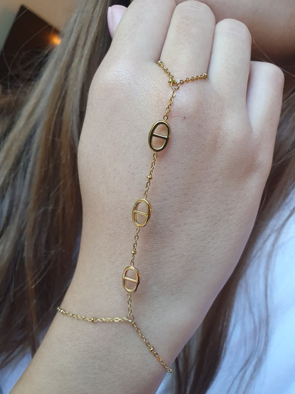 Bijou de main maille marine & perles - doré
