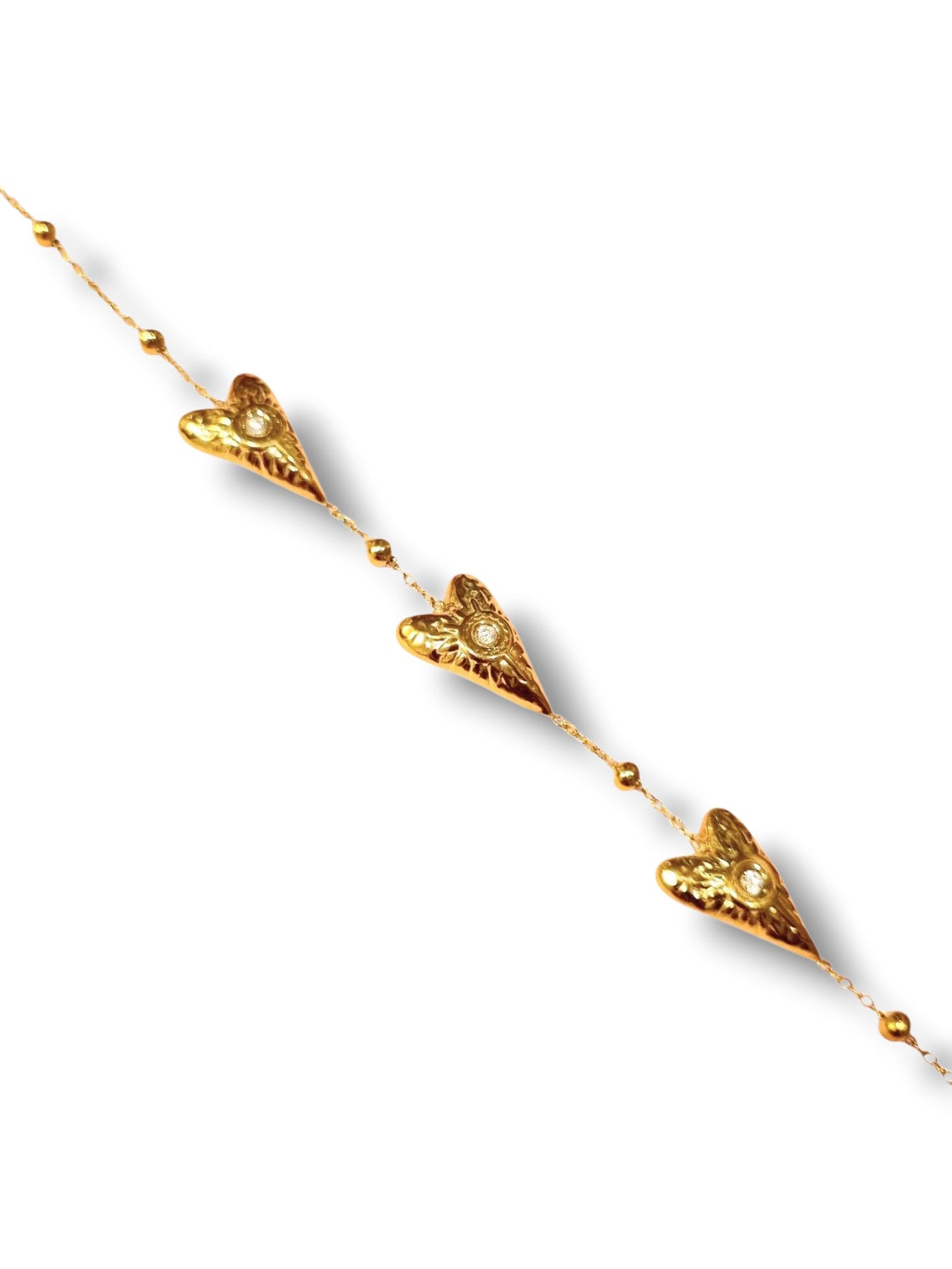 Bracelet petites perles coeurs & zircons - doré