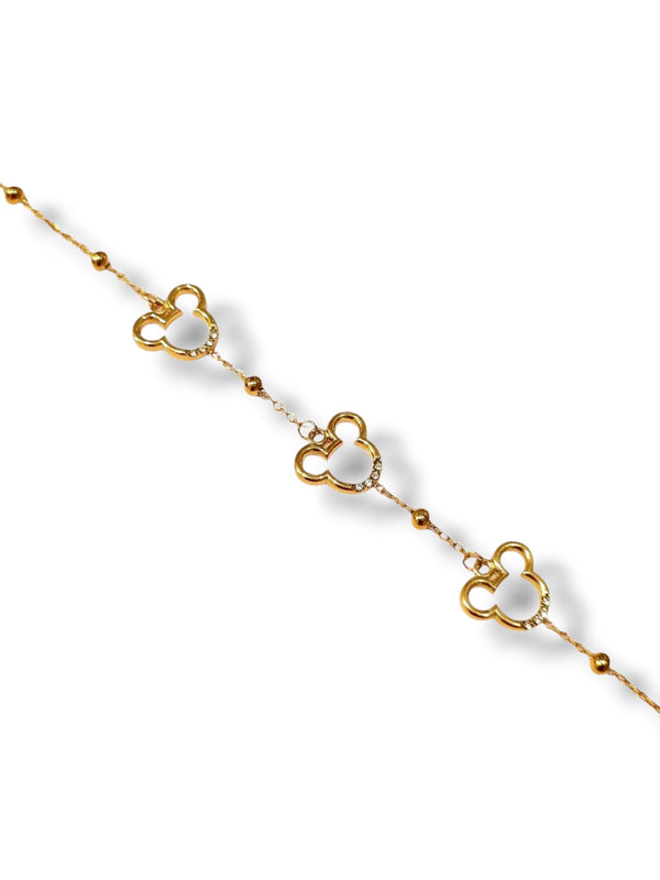 Bracelet petites perles Mickey & zircons - doré