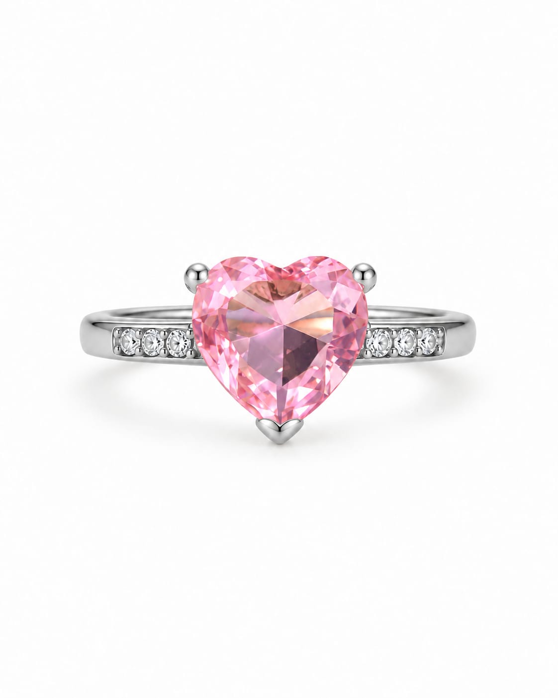 Bague Rosalia argentée zircon cœur rose