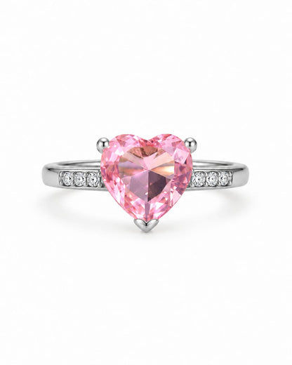 Bague Rosalia argentée zircon cœur rose