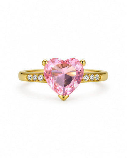 Bague Rosalia dorée zircon cœur rose