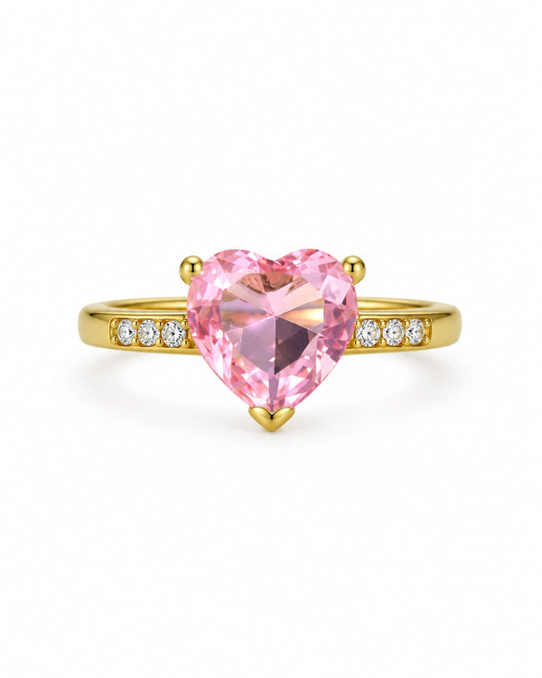 Bague Rosalia dorée zircon cœur rose
