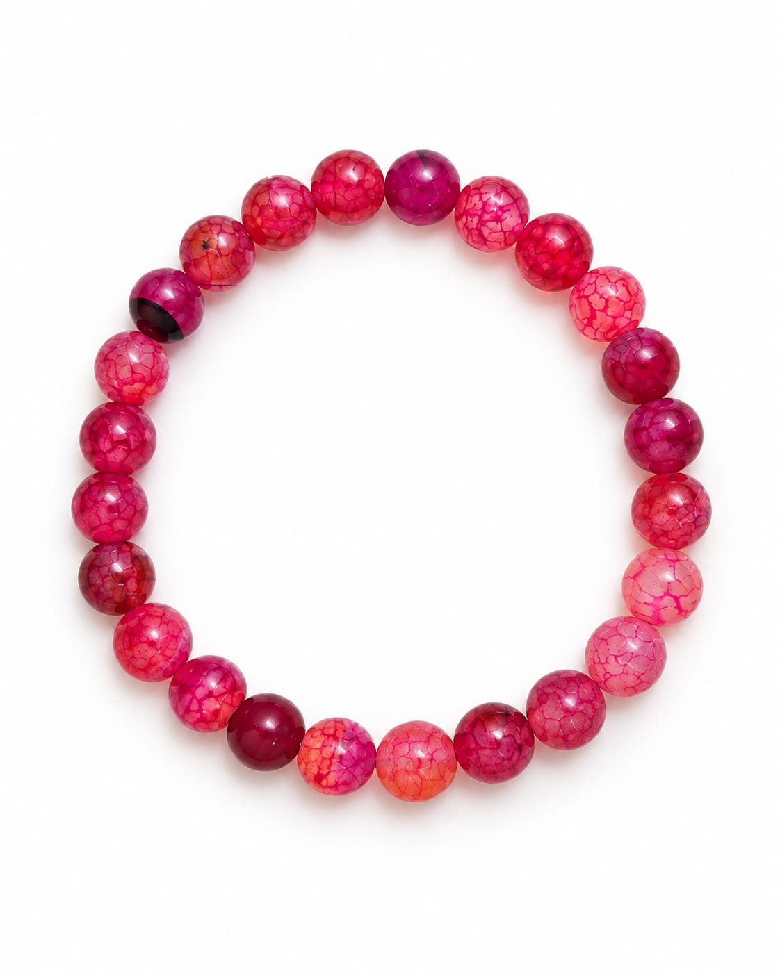 Bracelet élastique LOLITA en œil de dragon fuchsia, perles de 8 mm